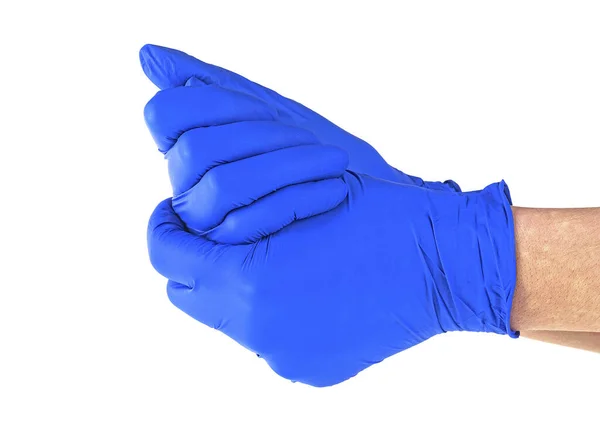 Egy Kék Gumikesztyűt Viselő Orvos Keze Orvosi Kesztyű Sebészeti Kesztyű — Stock Fotó