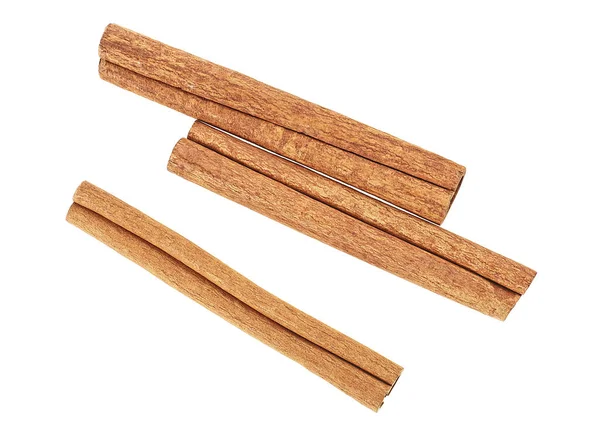 Three Cinnamon Sticks Isolated White Background Top View Cassia — Stock Photo, Image