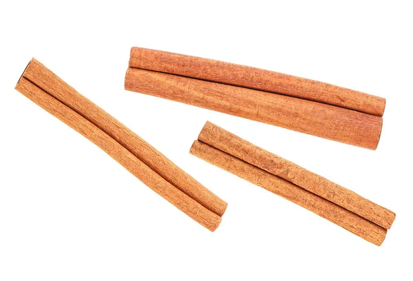 Top View Three Cinnamon Sticks Isolated White Backgroun — Stock Photo, Image