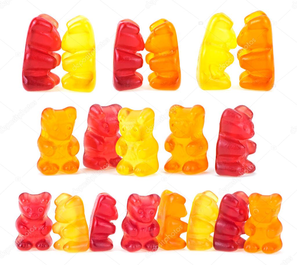 Multicolored jelly bears candy isolated on a white background. Jelly Bean. Set of different candies.