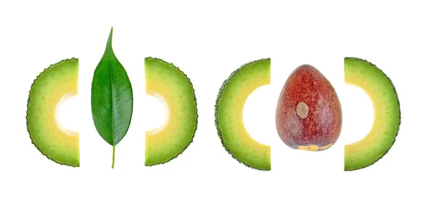 Gesunde Ernährung Avocadoscheiben Mit Blatt Und Knochen Auf Weißem Hintergrund — Stockfoto