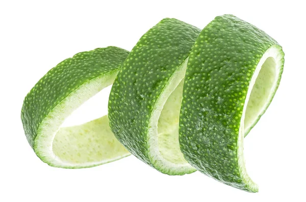 Lime Frukt Twist Isolerad Vit Bakgrund Lockigt Limeskal Twist — Stockfoto