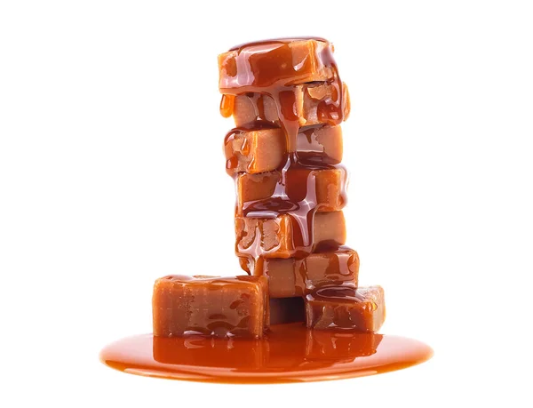 Caramel Candies Caramel Sauce Isolated White Background — Stock Photo, Image