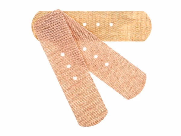 Top View Three Beige Adhesive Bandages Isolated White Background — Stock Photo, Image