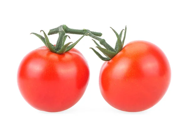 Zwei Reife Kirschtomaten Isoliert Auf Weißem Hintergrund Zwei Gemüse Auf — Stockfoto