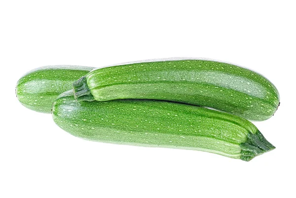Tre Färska Gröna Zucchini Isolerad Vit Bakgrund — Stockfoto