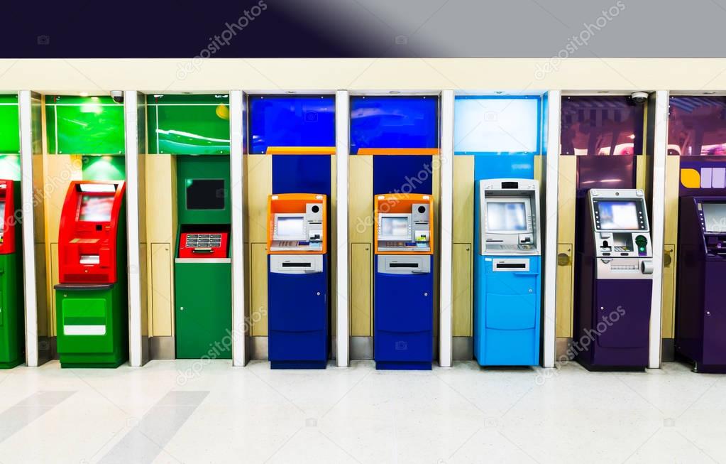 colorful commercial bank ATM booths