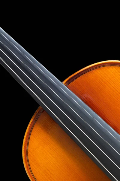 Częścią skrzypcach klasycznych, na czarnym tle — Zdjęcie stockowe