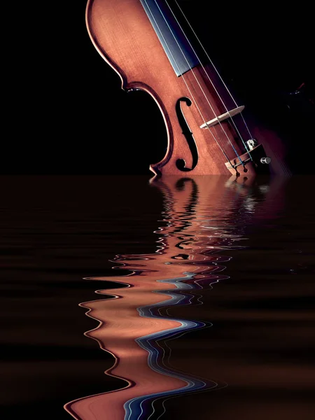 Violin rising from water, isolated on black — Stock Photo, Image