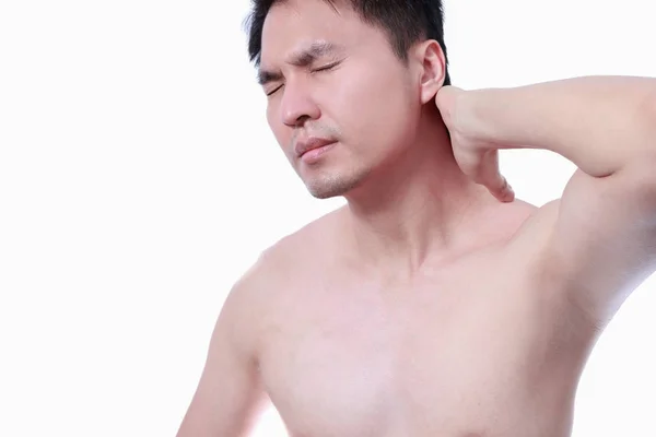 Asiatique l'homme toucher son cou dans douleur — Photo
