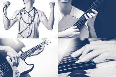 four part of music lesson / singing, guitar, bass and piano clipart