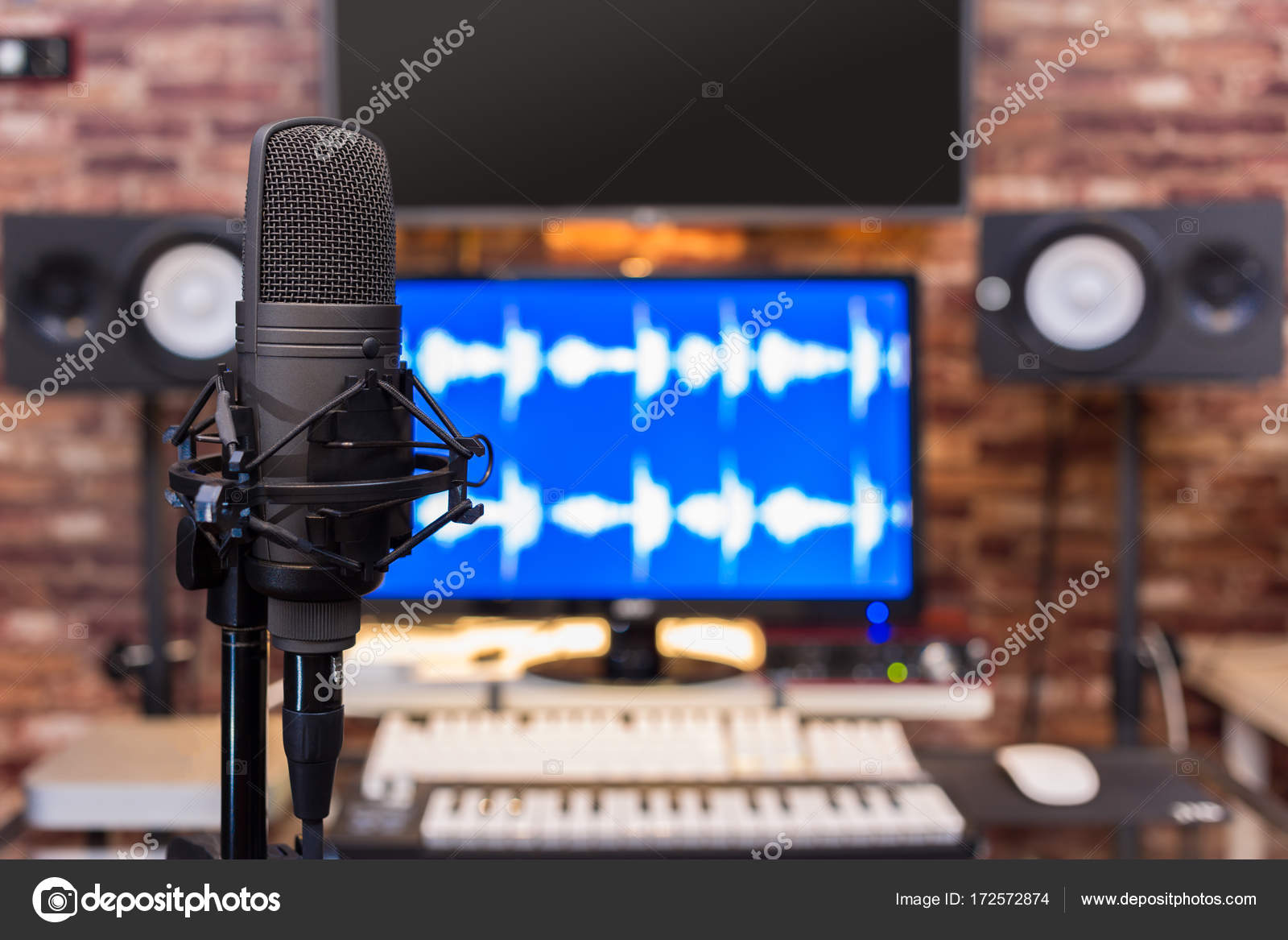 Microphone Close  Up on the Background of a Professional Recording Studio  Workplace Singers and Musicians Stock Photo  Image of metal cable  198272736