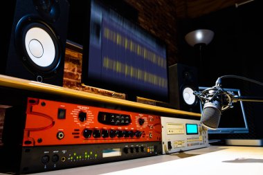 professional audio signal processor equipment in recording, broadcasting, editing, radio broadcast, voice actor studio clipart