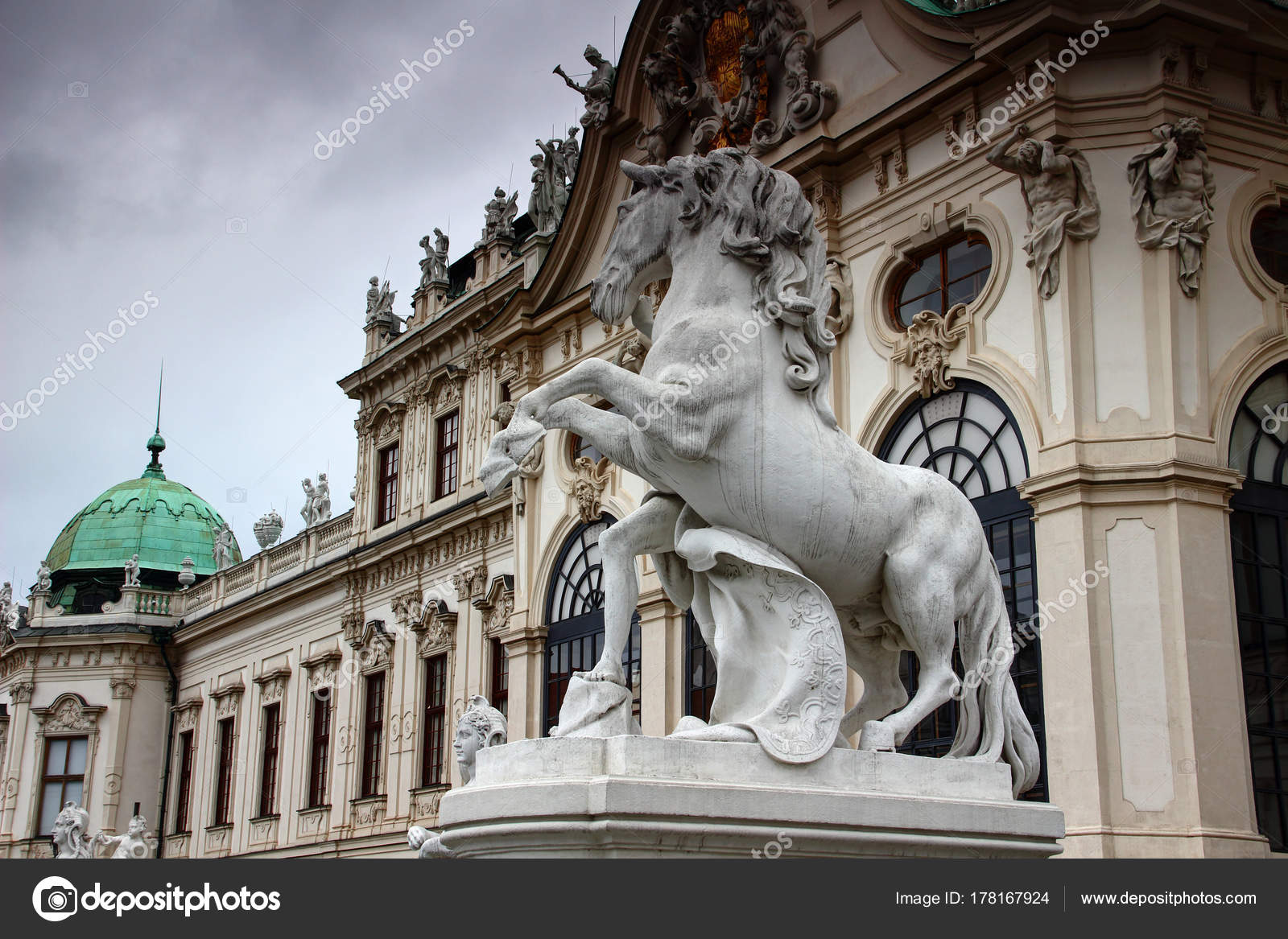 White horse statue rearing up Belvedere Palace Vienna Austria Stock