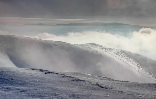 Winderige besneeuwde ruggen van Krížna piek Velka Fatra Slowakije — Stockfoto