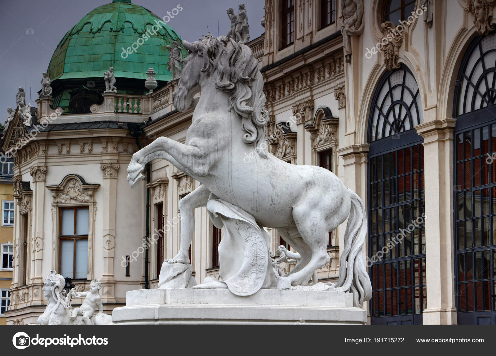 White horse statue rearing up Belvedere Palace Vienna Austria Stock