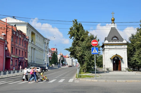 Barnaul, Rusko, 17 srpna 2016. Kaple Alexandra Něvského na Avenue Lenin ve městě Barnaul — Stock fotografie