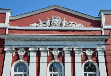 Barnaul, Rusya, Ağustos, 17, 2016. Hiç kimse, Barnaul şehir yönetiminde bina. Elemets dekor