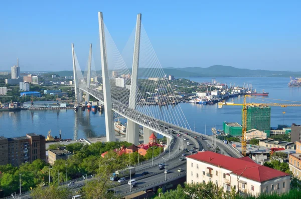 Vladivostok, Rusya, Haziran, 01, 2016. Köprünün Haliç güneşli bir günde Vladivostok içinde defne — Stok fotoğraf