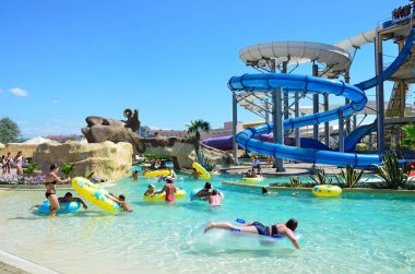 Evpatorya, Kırım'da, Temmuz, 06, 2016. Aquapark Evpatoria, en büyük Kırım'ın 