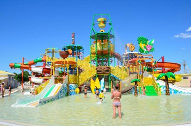 Evpatorya, Kırım'da, Temmuz, 06, 2016. Aquapark Evpatoria, en büyük Kırım'ın 