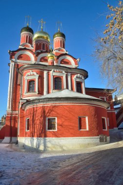 Moskova, Varvarka Caddesi üzerinde Znamensky manastırda kış Znamensky Katedrali