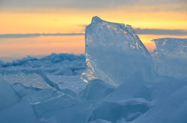 Russie Lac Baïkal Hummocks Glace Lever Soleil — Photo