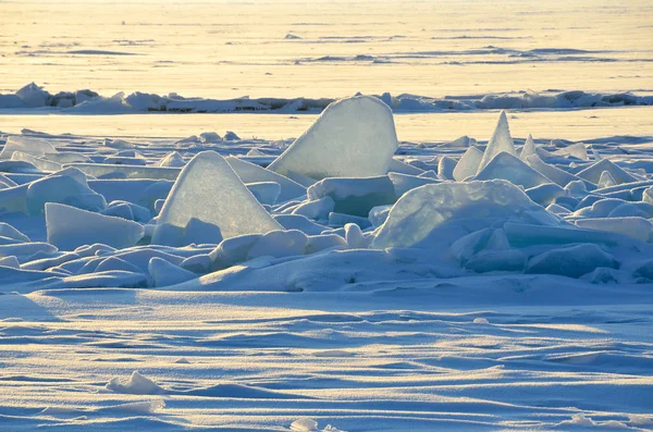 Russia Baikal Lake Ice Hummocks Sunrise Stock Photo