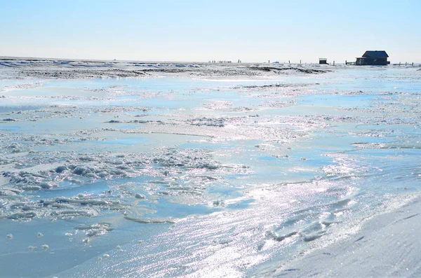 Sibiř Irkutsk Regionu Goloustnaya Řeka Zimě Slunečný Den — Stock fotografie