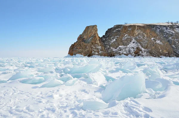 Rusya Sibirya Deniz Baykal Olkhon Adası Cape Khoboy Kışın — Stok fotoğraf