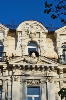 Sevastopol, Kırım'da, Mayıs, 09, 2017. Nakhimov Caddesi üzerinde 9 evin mimari ayrıntıları. Sevastopol Sanat Müzesi M. s. Kroshitsky sonra adlı