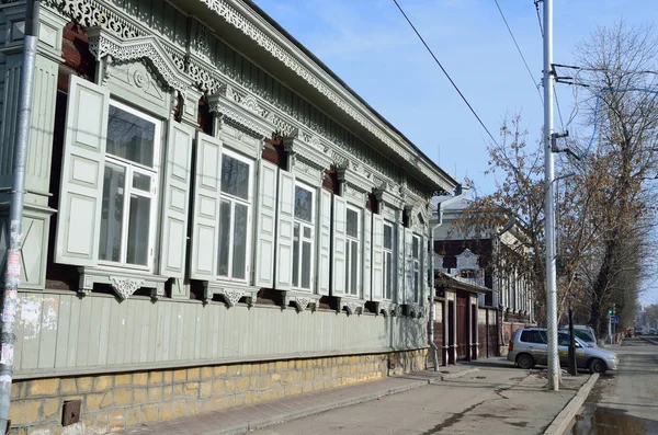伊尔库次克 俄罗斯 2017 伊尔库次克 木结构建筑的十二月事件的街 — 图库照片