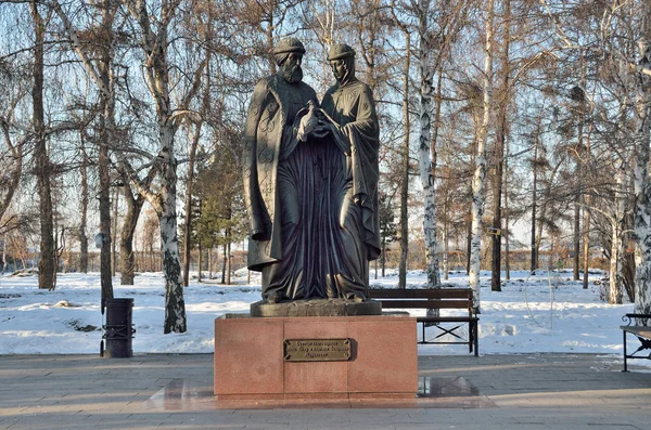 Irkutsk Russia March 2017 Monument Holy Pious Prince Peter Princess — Stock Photo, Image