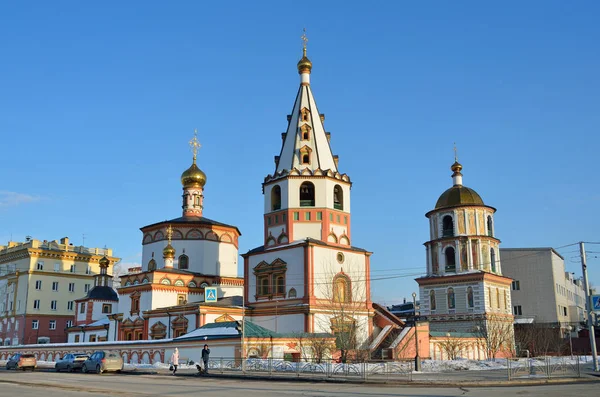 Irkoetsk Rusland Maart 2017 Klokkentoren Van Kathedraal Van Epiphany Bogoyavlensky — Stockfoto