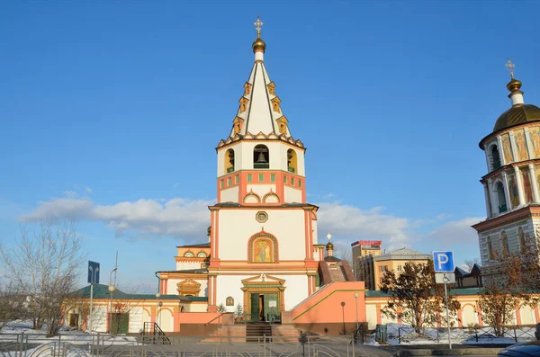 Irkutsk Russia March 2017 Bell Tower Epiphany Bogoyavlensky Cathedral Spring — Stock Photo, Image