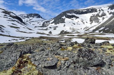 Rusya, Kola Yarımadası, bulutlu günde yaz aylarında Khibiny dağlarında