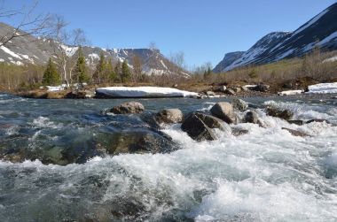 Nehir Kuniyok içinde Khibiny yaz, Kola Yarımadası, Rusya Federasyonu
