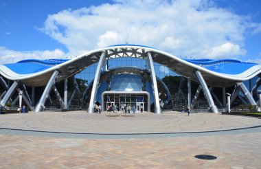 Vladivostok, Rusya, Eylül, 14, 2017. Vladivostok Adası Rusça (çöpünü) üzerinde Oceanarium yakınındaki insanlar