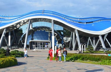 Vladivostok, Rusya, Eylül, 14, 2017. Vladivostok Adası Rusça (çöpünü) üzerinde Oceanarium yakınındaki insanlar