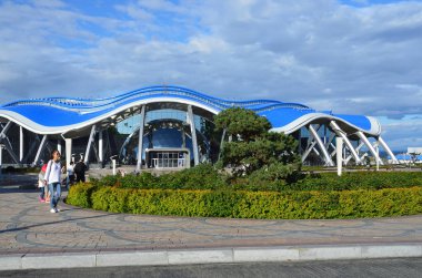 Vladivostok, Rusya, Eylül, 14, 2017. Vladivostok Adası Rusça (çöpünü) üzerinde Oceanarium yakınındaki insanlar