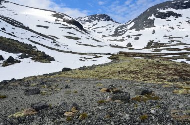 Rusya, Kola Yarımadası, bulutlu günde yaz aylarında Khibiny dağlarında