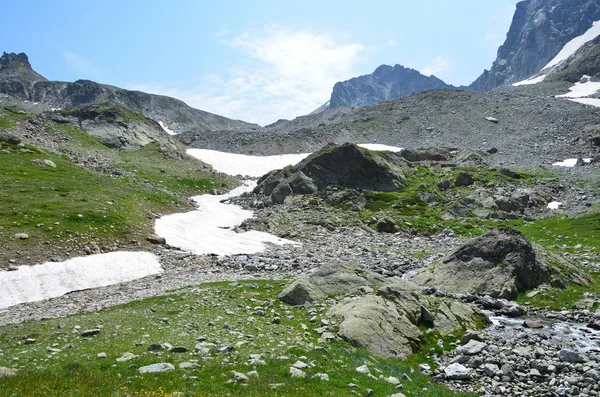 The Caucasian biosphere reserve. Small snowfield in the mountains