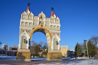 Rusya, Blagoveshchensk. Şehir Veliaht Prens Nicholas ziyaret 1891 (yeniden yapılanma yılında anmak için zafer takı)