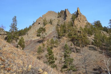Rusya. Baykal Gölü kıyısında kışın. Primorsky ridge. Bolshoy Kadilnyy ve Bolshie Koty Köyü arasındaki alan