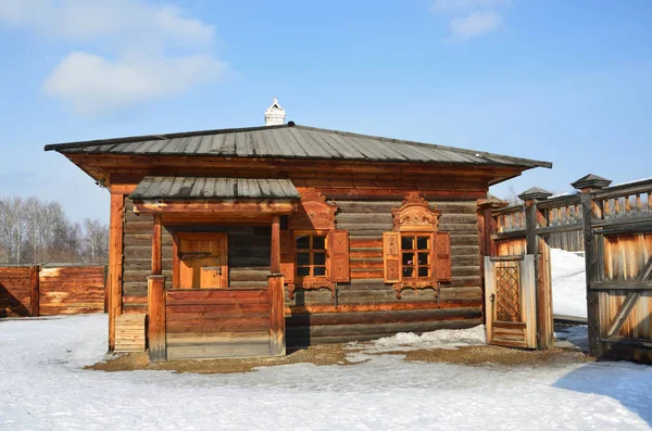 Taltsy Irkutsk Region Russia March 2017 Wooden Hut Century Irkutsk — Stock Photo, Image