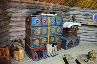 Taltsy, Irkutsk bölgesi, Rusya, Mart, 02, 2017. Buryat yurt Irkutsk mimari etnografik Müzesi 