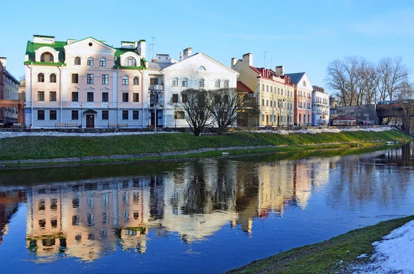 Pskov Rusland Gebouwen Aan Sovetskaya Kade Winter — Stockfoto