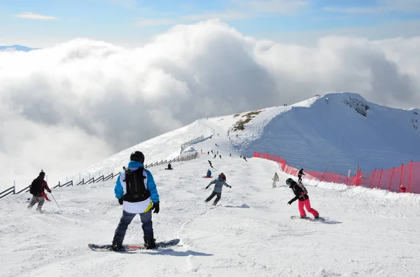 Rosa Khutor Sochi Rusland Man Januari 2018 Snowboarden Skigebied Rosa — Stockfoto