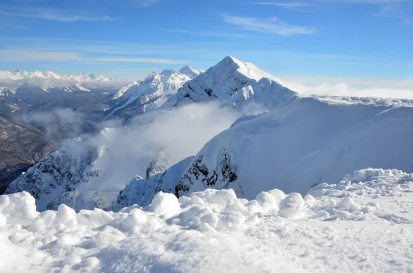 Sochi Oroszország Hegyi Táj Kilátással Aibga Ridge Téli Üdülőhely Krasnaya — Stock Fotó