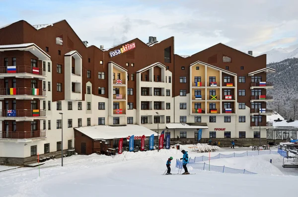 Rosa Khutor Sochi Russland Januar 2018 Papa Und Sohn Auf — Stockfoto